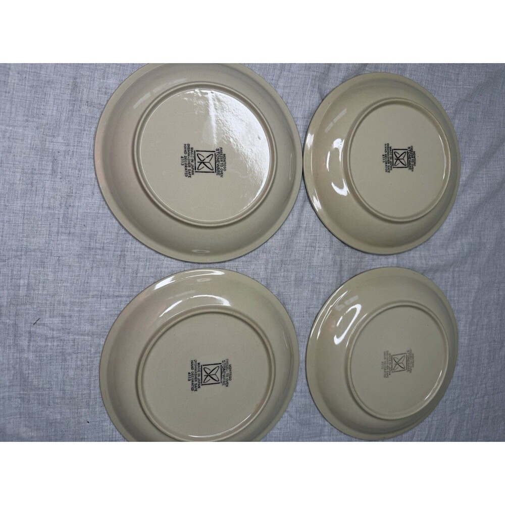 Vintage Montego Stoneware 4113 Green Floral 7.5" Dessert Salad Plate Japan Set-4 - Picture 6 of 8